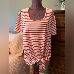 Umgee Side Tie Red and White Nautical Striped T-Shirt Size Medium